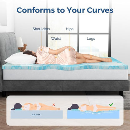 Mattress Topper King, 4 Inch Gel Memory Foam Bed Topper for King Size Bed, CertiPUR-US Certified, Blue