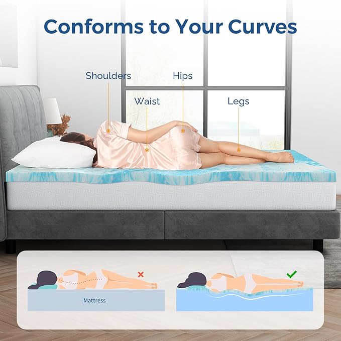 Mattress Topper Full, 4 Inch Gel Memory Foam Bed Topper for Full Size Bed, CertiPUR-US Certified, Blue