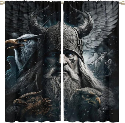 Fantasy Norse Viking Curtains,Cool Gothic Vintage Vikings Mystical Symbol Eagle Window Treatments Thermal Insulated Rod Pocket Blackout Drapes for Bedroom 2 Panels 84L x 42W