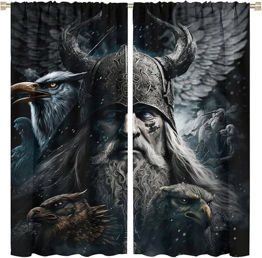 Fantasy Norse Viking Curtains,Cool Gothic Vintage Vikings Mystical Symbol Eagle Window Treatments Thermal Insulated Rod Pocket Blackout Drapes for Bedroom 2 Panels 84L x 42W
