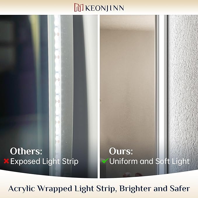 Keonjinn LED Mirror for Bathroom 72 x 36 Inch, Backlit Mirror Bathroom Oversize, Stepless Dimmable Wall Mirrors with Anti-Fog, CRI90+ HD Tempered Glass, Horizontal/Vertical Mounting for Vanity