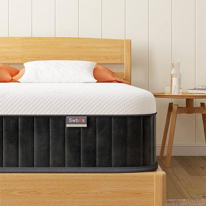 Swbvs Firm Queen Mattress, 10 Inch Cooling-Gel Memory Foam & Pocket Spring Hybrid, Firm Feel, Queen Size Mattresses, CertiPUR-US Certified, Fiberglass Free