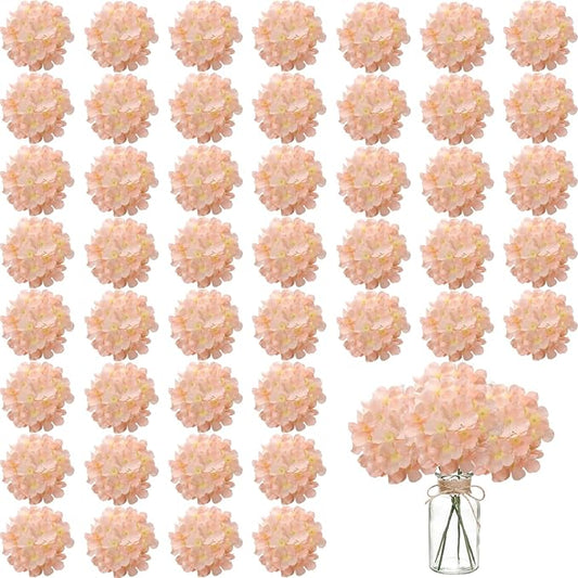 100PCS Artificial Hydrangea Flowers, Fake Flowers Silk Hydrangea Full Flowers Heads with Stems for Wedding Home Party Shop Baby Shower Decor (Flesh Pink)