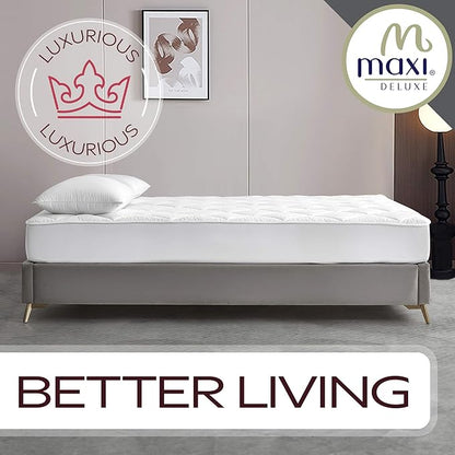 MAXI Twin XL Size Mattress Pad - Luxurious Cotton Sateen Mattress Protector - Soft, Comfortable, and Breatheable Mattress Cover - Mattress Pad Protects Mattress from Dust, Dirt, Spills, and Stains.