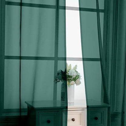 OVZME Hunter Green Sheer Curtains 84 Inches Long 2 Panels - Soft Light Filtering Window Sheer Panels for Living Room/Bedroom, Top Dual Rod Pocket, 1 Pair, Each 42Wx84L Inches