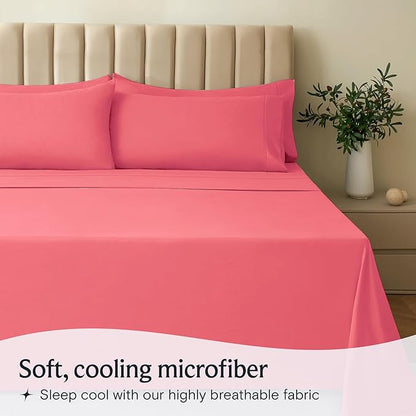 LuxClub 4 PC Sheet Set Bed Sheets Deep Pockets 16" Eco Friendly Wrinkle Free Cooling Machine Washable Hotel Bedding Silky Soft - Vermilion Queen