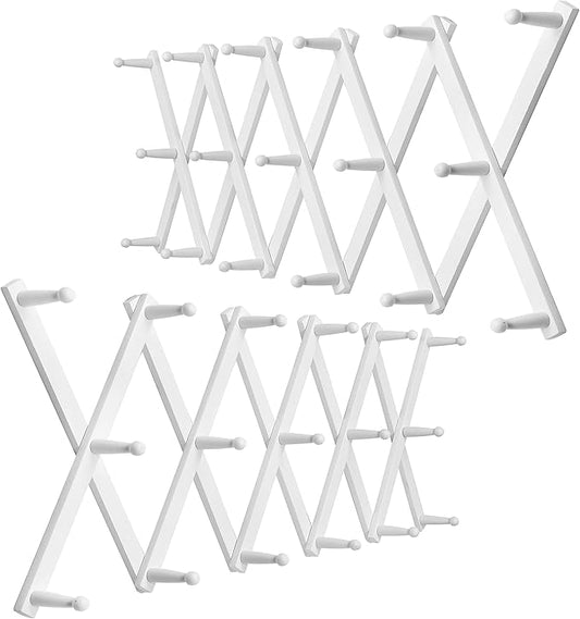 WEBI Accordion Wall Hanger,Expandable Wooden Hat Rack for Wall Mounted Coat Rack,Accordion Hat Hooks Holder for Baseball Caps,17 Peg Hooks,White,2 Packs