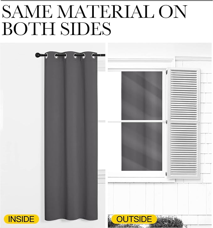 NICETOWN Blackout Curtains Panels for Bedroom, 2 Panels, 66 x 60 Inch, Gray, 3 Pass Microfiber Noise Reducing Thermal Insulated Solid Ring Top Blackout Window Drapes