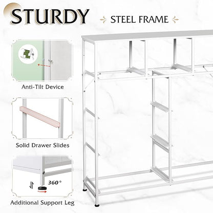WLIVE 9-Drawer Dresser, Fabric Storage Tower for Bedroom, Hallway, Closet, Tall Chest Organizer Unit for Bedroom with Fabric Bins, Steel Frame, Wood Top, Easy Pull Handle, White