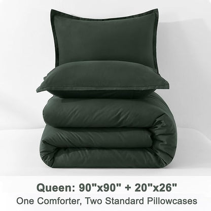 Litanika Forest Green Comforter Set Queen Size, 3 Pieces Lightweight Solid Bedding Comforter Set, All Season Fluffy Bed Set (90x90In Comforter & 2 Pillowcases)