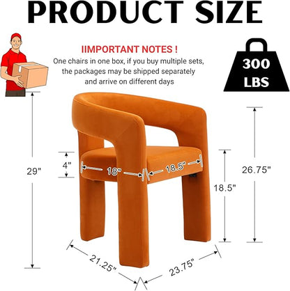 Modern Barrel Dining Chairs Set of 8, Velvet Upholstered Accent Side Chair with Arms Comfy Makeup Vanity Chairs, Dining Living Room Kitchen Chairs, Orange