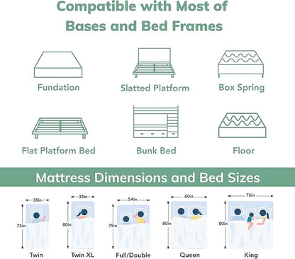 EGO White 12 inch Queen Memory Foam Mattress, Gel Green Tea Mattress Bed in a Box, Made in USA, CertiPUR-US Certified, Double Mattress, 60"×80", Medium Firm
