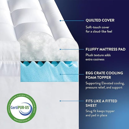 Best Price Mattress 4 Inch Pillowtop Mattress Topper and Pad Combo, 2 Inch Egg Crate Foam Mattress Topper, 2 Inch Plush Mattress Pad, Certified Safe Foam and Fabric, Dorm Essentials, King