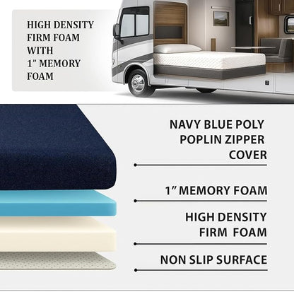 Foamma 8” x 35” x 79” Water Resistant Gel Memory Foam RV Bunk Mattress, Firm High Density Foam Base, Comfortable and Durable Polyester Cover, Truck, Camper, Travel Trailer, Made in USA