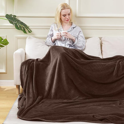 HOZY Soft Blanket Twin Size Fleece Warm Fuzzy Throw Blankets for The Bed Sofa Lightweight 350GSM Chocolate 66"*90"