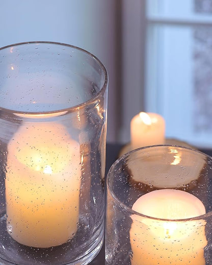 Hurricane Candle Holder Set of 3 Clear Candle Holders for Pillar Candles, Seeded Bubbles Glass Candle Holder for table centerpiece, Glass Cylinder Vases for Home, Patio and Wedding 8"4.7"3.5"H