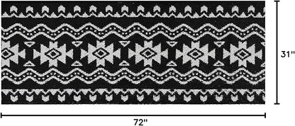 Custom Length Cut to Size Tribal Ethnic Southwestern Inspired Hallway Runner Rug, Non Slip Rubber Backed, 31 inch Wide X Customized Length, Aztec Black, 31 inch X 6 feet