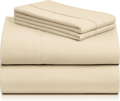 LuxClub Twin XL Sheets - Soft Kids Twin Bed Sheets for Boys and Girls, 3 PC Deep Pockets Wrinkle Free Kids Fitted Sheets Machine Washable Hotel Bedding Silky Soft- Cream Twin XL