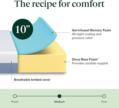 ZINUS 10 Inch King Cooling Essential Memory Foam Mattress [NewVersion], Fiberglass Free, Medium Feel, Breathable Cooling Layers, Certified Safe Materials