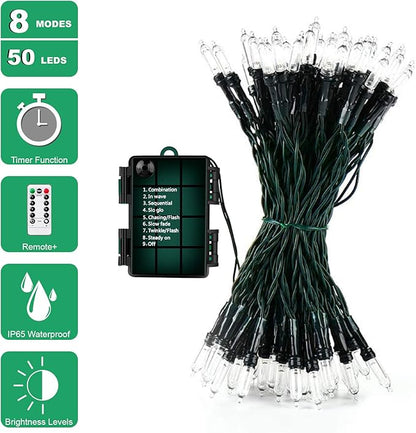 Christmas Lights, Battery Operated String Lights 18ft 50 LED Mini String Lights, Waterproof Lights with Remote Timer 8 Modes, Indoor Outdoor Garden Party Wedding Xmas Tree Decoration, Warm White