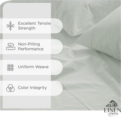 Linen Home 100% Cotton Percale Sheets Queen Size, Dove Grey, Deep Pocket, 4 Pieces Set - 1 Flat, 1 Deep Pocket Fitted Sheet and 2 Pillowcases, Crisp Cool and Strong Bed Linen