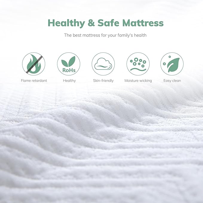 EGO 8 Inch Twin Memory Foam Mattress - Green Tea & Cooling Gel, Medium Firm, CertiPUR-US Certified, for Kids & Bunk Beds, 38"x75", White