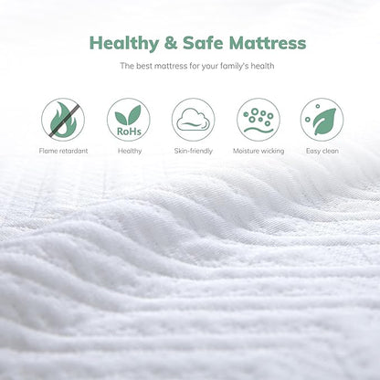 EGO White 12 inch Queen Memory Foam Mattress, Gel Green Tea Mattress Bed in a Box, Made in USA, CertiPUR-US Certified, Double Mattress, 60"×80", Medium Firm