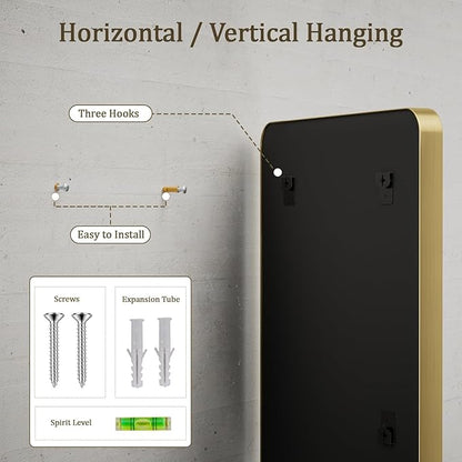VooBang Bathroom Mirror 30x56 inch, Golg Gorgeous Deep Frame Wall Mirror with Shatterproof Tempered Glass, Modern Bathroom Vanity Mirror for Over Sink Hanging Horizontal or Vertical, Gold