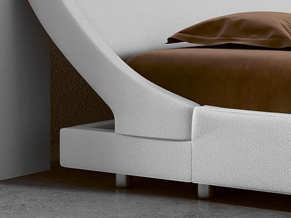 SHA CERLIN King Size Platform Bed Frame - Stylish Low Profile Design, Ergonomic Faux Leather Headboard, No Box Spring Needed, Modern Sleigh Bed, White