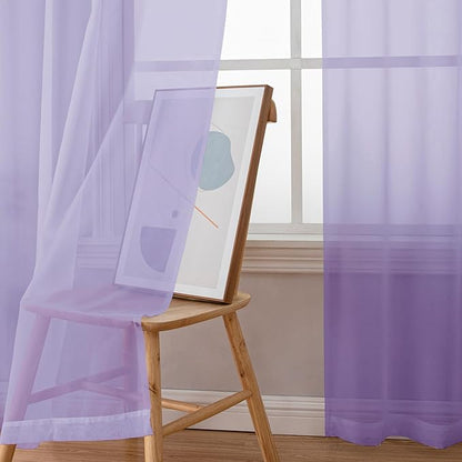 OWENIE Light Purple Sheer Curtains 54 Inch Length 2 Panels Set, Rod Pocket Voile Sheer Curtains & Drapes for Bedroom/Living Room, Soft Sheer Short Curtains for Windows, Total 84Wx54L inch, Lavender