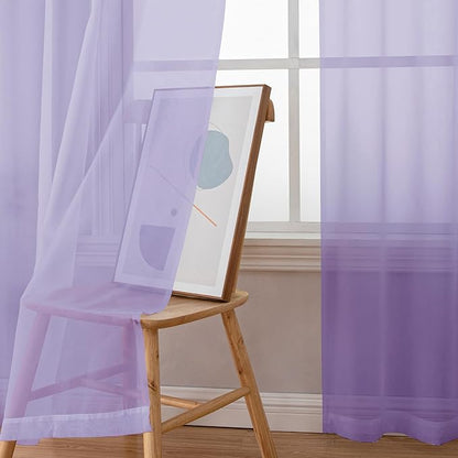 OWENIE Extra Long Sheer Curtains 96 inches Long for Bedroom Living Room, Rod Pocket Light Weight Soft Voile Sheer Curtains, Airy Solid Color Privacy Light Filtering Curtains, Each 42Wx96L inch