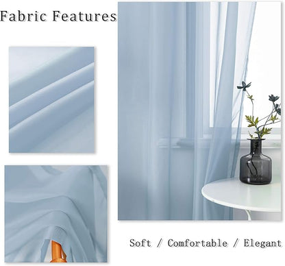 DUALIFE Dusty Blue Curtains 120 Inches Extra Length for Living Room Decor 2 Panels Set Grommet Look Semi Transparent Sheer Curtains for Bedroom 120 Inch Long 10FT Stone Blue