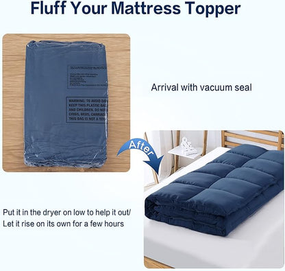 SOPAT Mattress Topper King Size Extra Thick Mattress Pad 8-21" Deep Pocket Soft Down Alternative Fill Mattress Protector Pillow Top Mattress Cover (78x80 Inches, Navy Blue)