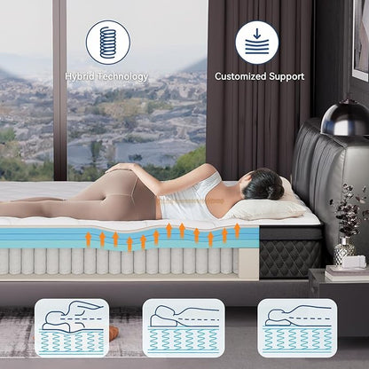 ELEMUSE Twin XL Mattress, 10 Inch Hybrid Memory Foam Mattress in a Box, Pressure Relieving Comfort, Individual Pocket Springs for Motion Isolation, Medium Firm, CertiPUR-US Certified, Fiberglass Free