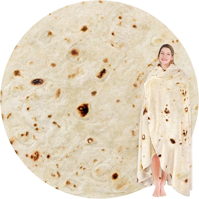 Jorbest Burrito Tortilla Throw Blanket Birthday Gifts for Women Men Teen Boys Girls, Novelty Tortilla Food Blanket Funny Gifts for Adult Kids, 285 GSM Soft Flannel Taco Blanket (Beige, 71 inches)