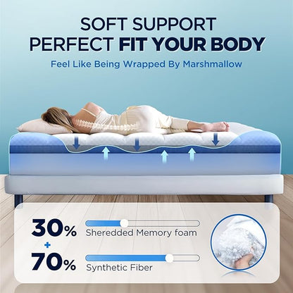 Premium Memory Foam Mattress Topper Queen for Ultra Comfort, 2 Inch Plush Pillow Top Queen Mattress Topper with Breathable Air Mesh Sides, Soft Mattress Pad Cover with Deep Pocket Fits 6-21" Mattress