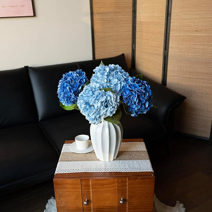 4Pcs 22 inch Lifelike Artificial Hydrangea, 2 Blue & 2 Dark Blue Large Real Touch Flowers Artificial Flowers Dry Flowers Outdoor Wedding Christmas Office Family Party Living Room Table Deco
