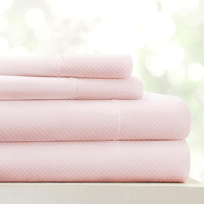 Linen Market Patterned Microfiber Full Sheet Set 4 Piece – Oeko-TEX Certified Ultra Soft & Wrinkle-Free - 16" Deep Pocket Sheets - Easy Care Full Size - My Heart Pink