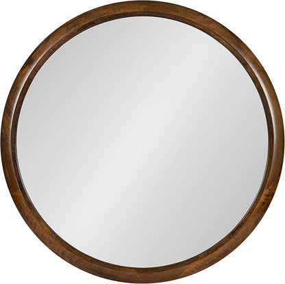 Kate and Laurel Pao Midcentury Modern Round Wood Wall Mirror; 28 Inch Diameter; Walnut; Decorative Circle Mirror with Warm Wood Finish for Robust Wall Decor