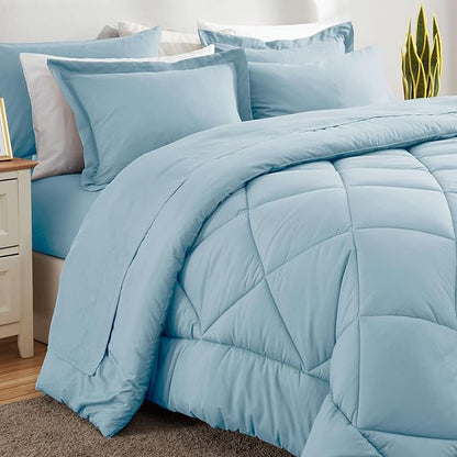 CozyLux Full Size Comforter Sets Light Blue - 7 Pieces Bed in a Bag Full, Luxury Soft Bed Set for All Seasons, Bedding Set with Down Alternative Comforter, Sheets, Pillowcases & Shams