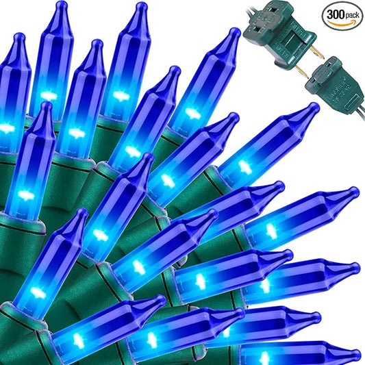 LAMPHOME Super-Bright Extendable Blue Christmas Lights Decoration 300Lights 63.8ft(2pk of 150L) UL Certified Mini Bulb String Lights Set for Outdoor Christmas Tree Garden Holiday Party Patio Decor