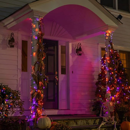 Dazzle Bright Halloween String Lights, 66FT 200 LED Connectable Black Wire 8 Modes String Lights, Waterproof Christmas Decorations for Indoor Outdoor Patio Party Holiday, Purple & Orange