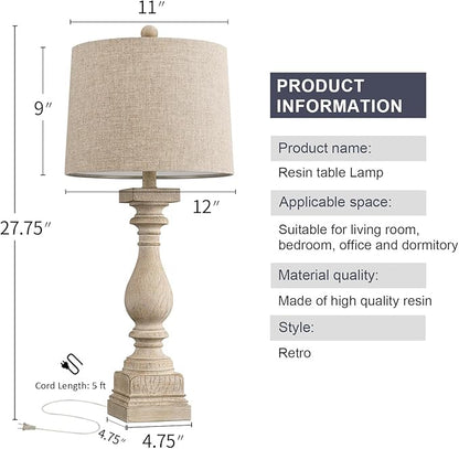 BOBOMOMO Retro 27" USB Charging Ports A/C Wash-White Farmhouse Lamps for Bedrooms Side Table Lamps Bedside Lamp for Nightstand Living Room 1 Pack