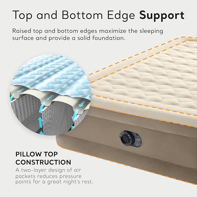 Intex Dura-Beam Deluxe Ultra Plush Air Mattress - Fiber-Tech – Built-in Electric Pump – 18in Bed Height – 600lb Weight Capacity – Queen Size