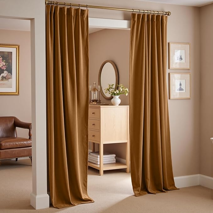 Lazzzy Velvet Blackout Curtains Thermal Insulated Room Window Drapes Super Soft Luxury Curtains for Living Room Bedroom Rod Pocket 2 Panels, Gold Brown, 42" W x 96" L