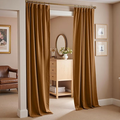 Lazzzy Velvet Blackout Curtains Thermal Insulated Room Window Drapes Super Soft Luxury Curtains for Living Room Bedroom Rod Pocket 2 Panels, Gold Brown, 62" W x 90" L