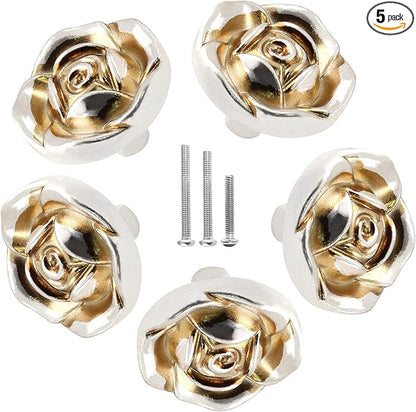 Uenhoy 5 Pcs Antique Silver Rose Drawer Knobs Vintage Dresser Knobs Zinc Alloy Rose Flower Cabinet Knobs for Dresser Vanity Nightstand Closet with Screws