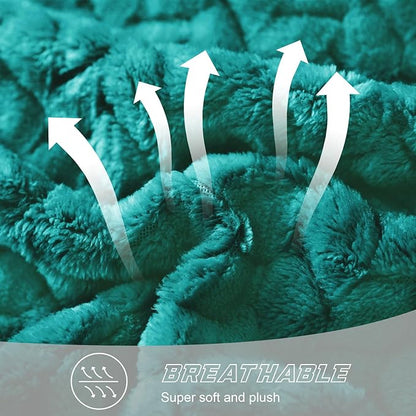 Exclusivo Mezcla Fleece Twin Size Blanket for Bed, 90x66 Inches Soft Cozy Jacquard Flannel Blankets, Lightweight Fuzzy Plush Warm for Winter, Teal