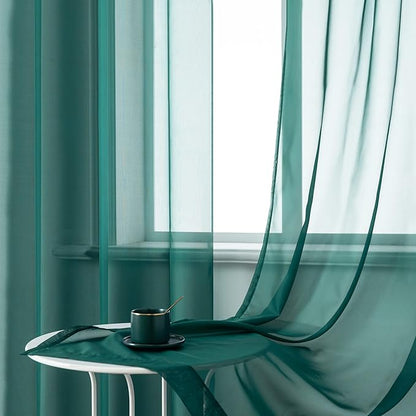 DUALIFE Hunter Green Sheer Curtains 45 Inch Length,Look Semi Sheer Curtain Drapes for Living Room Bedroom Loft Kitchen Bathroom Privacy Voile Window Treatment Panels,52 x 45 Inches,Set of 2