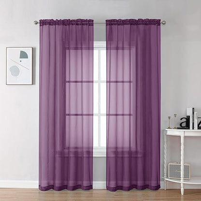 Chyhomenyc Plum Sheer Curtains 78 Inches Long 2 Panels Set for Living Room, Light Filtering Voile Lightweight Bedroom Curtains, Rod Pocket Solid Window Treatment Drapes, Each 42W x 78L